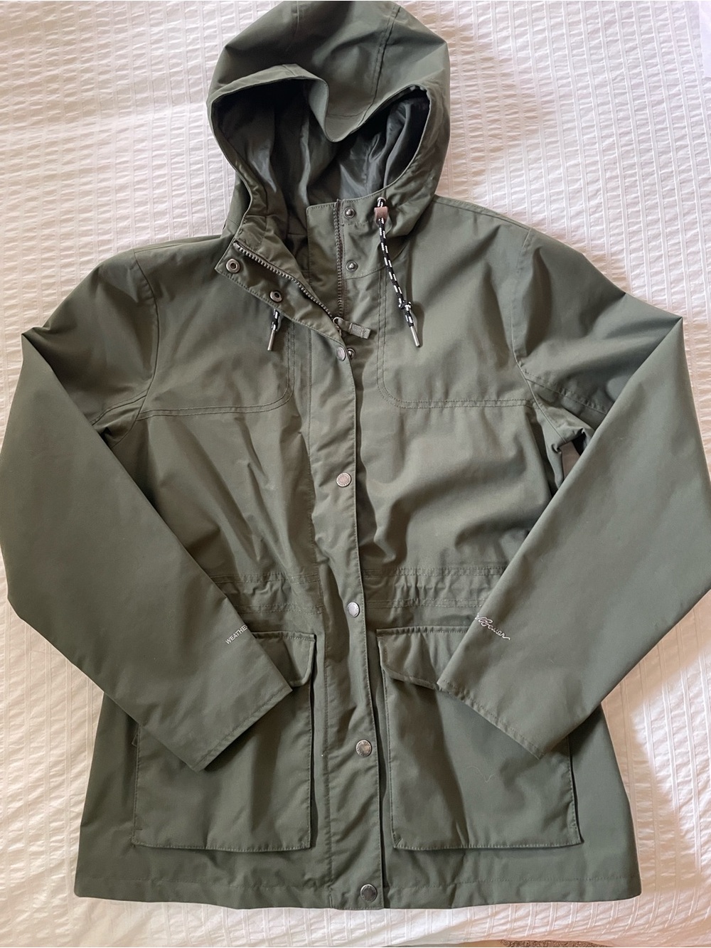 Eddie Bauer Olive Green Hooded Rain Jacket